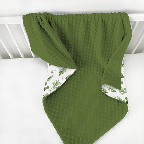 Image of Watercolor Green Cactus Baby Blankets for Girl Boy with Dotted Backing Double Layer Boho Cactus Leaves Soft Swaddle Receiving Blanket Wild Desert Plants Newborn Toddler Nursery Bed Throw 30x40