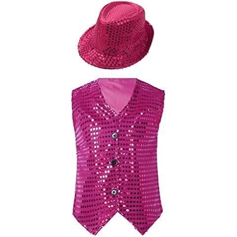 CHICTRY V Neck Sequins Dance Vest with Hat Cover