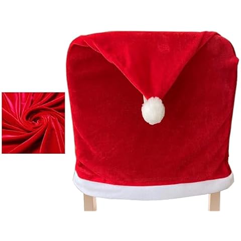 PUROSUR 6 Pack Christmas Chair Covers Red Velvet Santa Hat Dining Chair Back Covers - Slipcovers for Christmas, Restaurant, Holiday Festivals & Party Decor Cover