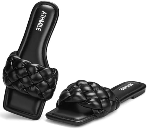 ATHMILE Braided Womens Sandals Square Open Toe Fashion Slide Sand...