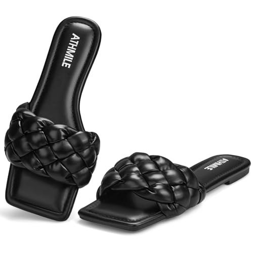 ATHMILE Braided Womens Sandals Square Open Toe Fashion Slide Sand...