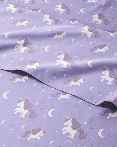 Image of Kids Full Unicorn Purple Bed Sheets - 4 Piece Kids Unicorn Purple Sheet Set | Unicorn Purple Themed Bedding, Ultra-Soft, Cute & Cozy, Breathable & Machine Washable, Bed Set for Boys, Girls & Teens, Comfy
