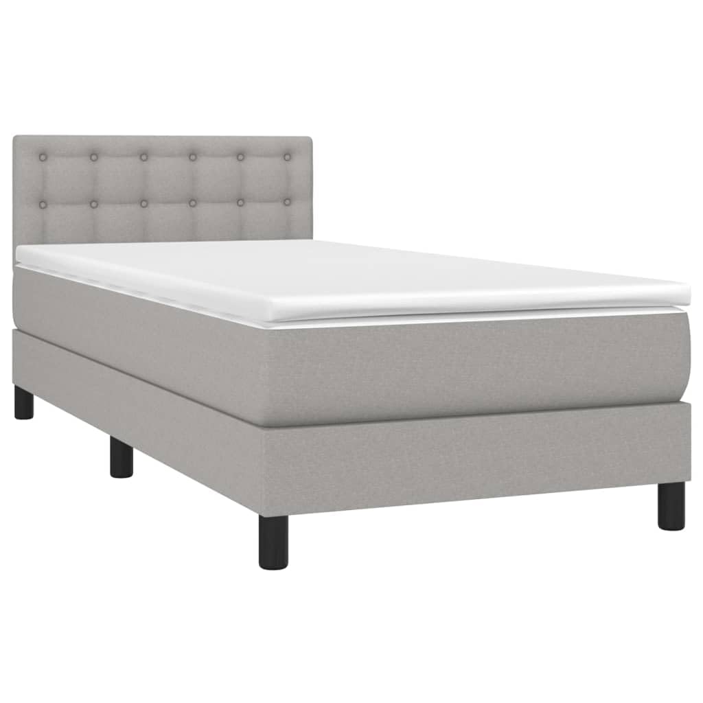 Cama con somier con colchón de 90 x 200 cm en gris claro de tejido resistente y soporte de dureza media para un sueño reparador