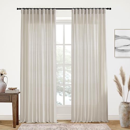 Image of XTMYI Oatmeal Country Curtains for Living Room,Sheer Linen Shabby Chic Curtains for Bedroom 70 Inches Wide 9 Inches Long