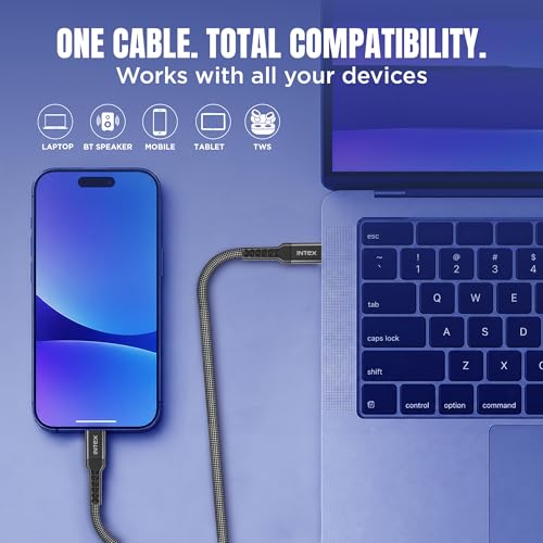 Image of Intex Speed Max 65W Fast Charging Braided Type C to Type C Cable, 480Mbps, Trangle Free, Data Sync Cable Compatible For Laptop, BT Speaker, Mobile, Tablet, TWS & Other Type C Devices- Black