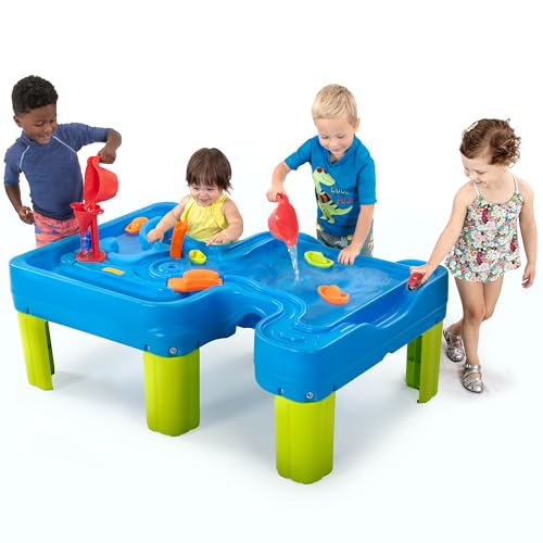 Simplay3 Big River and Roads Water Play Table, Outdoor Activity Table with Track Toys for Toddlers and Kids, 9 Accessories Included, Made in USA