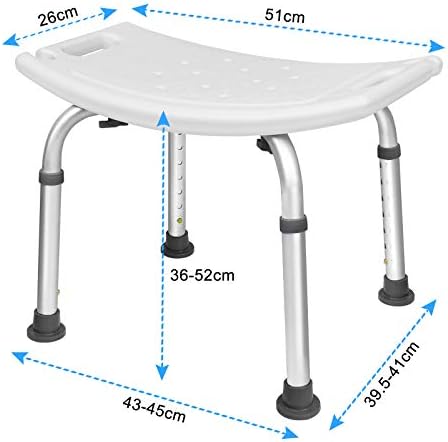 LZQ Shower Stool, Height Adjustable, 38-53 cm Bathroom Chair, Shower Chair, Non-Slip Bath Seat Made of Aluminium and Plastic for the Elderly, Pregnant Women