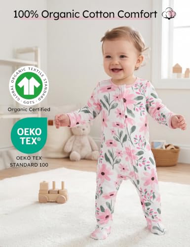 Image of Yoofoss Baby Pajamas 100% Organic Cotton Baby Sleepers for Newborn 0-3 3-6 6-9 Months Boys Girl Clothes 3pcs Footed PJs
