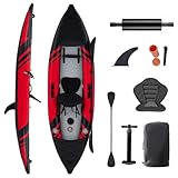 Danrelax 1-Person Inflatable Kayak with Drop-Stitch Floor, Lightweight, Portable, Durable Solo Kayak for Fishing, Touring, and Recreational Paddling, Red (HIN Included)