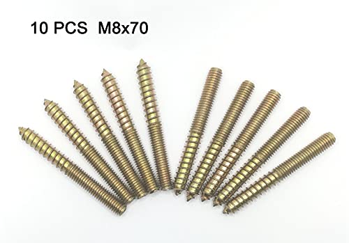 Image of Hanger Bolt M8x70 Double Headed Bolt Self-Tapping Screw for Furniture 10Pcs
