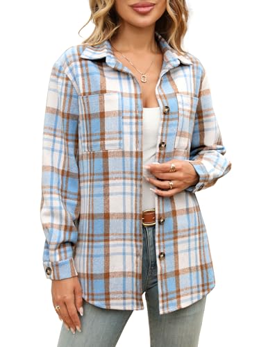 CORSKI Women's Flannel Shirts Casual Button Down Plaid Shirt Jacket Long Sleeve Fleece Shacket with Pockets