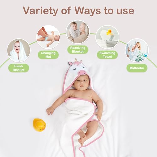 Image of OEKO-TEX 100% Organic Cotton Baby Toddler Bath Towel Ultra-Soft 33x33 in