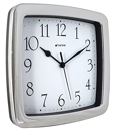Justime 8.5-Inch Quality Square Water Resistant Quartz Wall Clock Water Resistant Special For Small Space, Office, Boats, Rv (W40507 Chrome) #TOP1
