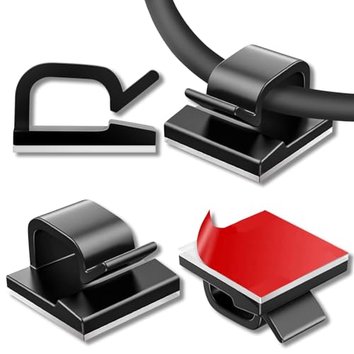 QUBORT® Kabelhalter Selbstklebend Schwarz 60 Stück Kabelclips Hochviskose Kabelklemmen Schreibtisch Organizer Kabelführung für Ladekabel Wand Des, Adieu Kabelsalat