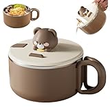 Ramen-Schüssel mit Deckel, 1200 ml, Instant-Nudelschüssel mit Griffen, tragbar, süßer Ramen-Kocher für Suppe, Nudeln, Knödel, Salate, braun, Zuhause Gebrauch