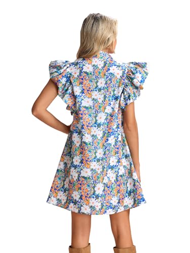 Image of hibshaby Women's Floral Babydoll Mini Dress V-Neck Ruffle Sleeve Cute Dress Sundress