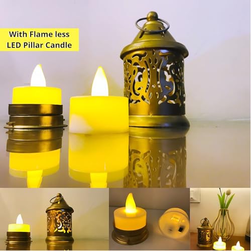 Image of Hanging Metal Candle & Tealight Holder Lantern Set with LED Candle - Vintage Golden Decorative Lanterns for Home, Living Room, Dining Table, Balcony, Garden, Festival & Gift (Pack of 1)