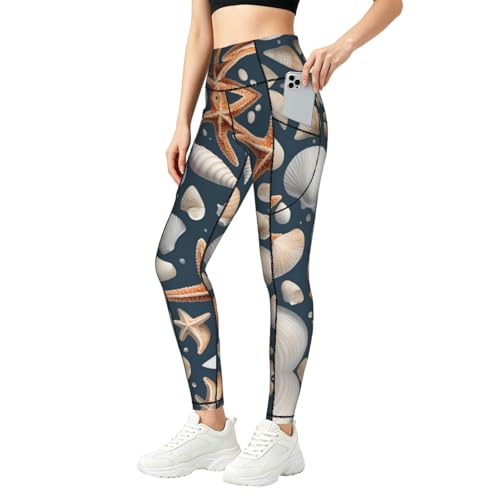 Leggings con bolsillos y estampado de conchas para mujer activa en gimnasio