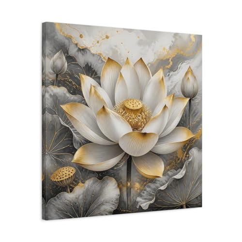 Tableau fleur de lotus gris or pour sublimer un mur blanc vide