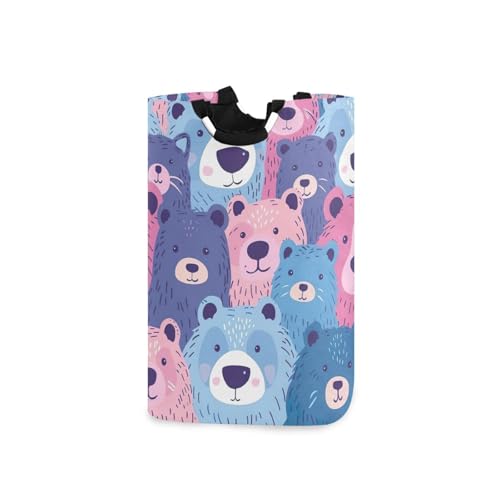 Jihqo Laundry Hamper Basket Cute Bears Collapsible Nursery Storage Bin Waterproof Clothing Baskets for Home Bedroom Bathroom Washing Room