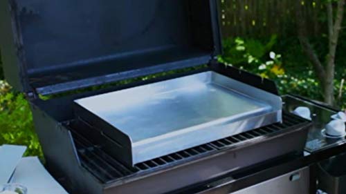 Little Griddle SQ180 100% Stainless Steel Universal Griddle with Even Heating Cross Bracing for Charcoal/Gas Grills, Camping, Tailgating, and Parties (18"x13"x3") (Renewed)