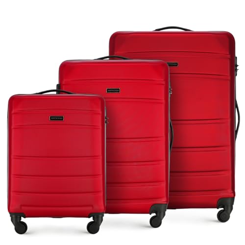 WITTCHEN Globe Line Reisekoffer 3-teiliges Kofferset Rollkoffer Trolley Handgepäck Hartschale aus ABS 4 Rollen Zahlenschloss Teleskopgriff Rot Lufthansa/Eurowings/Ryanair/Condor/Discover Airlines WITTCHEN Globe Line Reisekoffer 3-teiliges Kofferset Rollkoffer Trolley Handgepäck Hartschale aus ABS 4 Rollen Zahlenschloss Teleskopgriff Rot Lufthansa/Eurowings/Ryanair/Condor/Discover Airlines