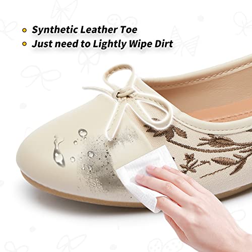 BABUDOG Womens Flats Shoes with Pomegranate Embroidery,White Flats with Bow,Comfortable Round-Toe Flats Shoes,Black Dress Shoes for Women(Soft Memory Foam Insole)3