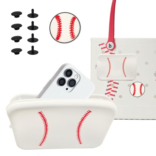 HMGES Baseball Silicone Zipper Pouch for Bogg Bag – Includes 1 Baseball Charm, Large-Capacity Phone Holder Organizer Insert for Most Rubber Beach Bags, Easy to Install