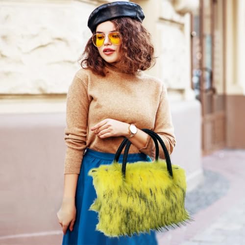 Faux Fur Tote Bag Women's Shoulder Handbags Fluffy Handbags Cute Soft Fluffy Purse Furry Bag for Shopping Working, Black4
