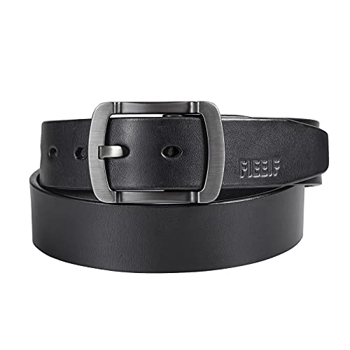 FIEEIF Western Leather Belts for Men Casual Handmade Classic Belts with Prong Metal Buckle 1.5 inch Wide, Gift Box, Black4
