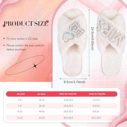 Bride Slippers Mrs Slippers Wedding Bride Slippers Personalized Initial Pearl Slippers Bridal Gifts for Christmas(7-8,E)2