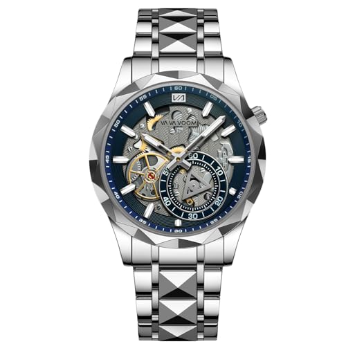 RORIOS Relojes Acero Inoxidable para Hombre Reloj de Pulsera Moda Esqueleto Reloj...