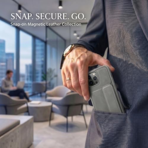 Image of amazon basics Luxury Vegan Leather Back Cover for iPhone 11 Pro Max | Built-in Card Holder Slot | Integrated Mobile Stand | Slim Shockproof Protective Case with Stitched Finish - Gray