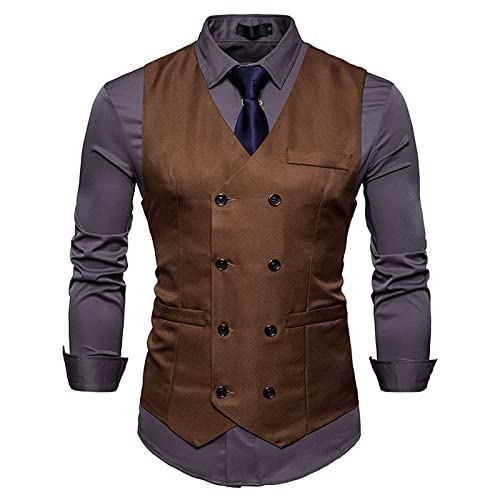 Men's Suit Vest - Men V Neck Solid Color Wedding Formal Business Slim Fit Double Breasted Suit Vest Fashion Multipl
