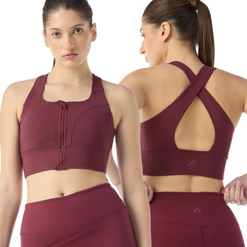Image of Boldfit Sports Bra for Women,Premium Nylon Blend Padded Gym Bra for Woman with Criss Cross Back & Front Zip,Boldtech Sweat-Wicking,Stretch Fit,Durable & Comfortable Activewear for Gym,Yoga & Training