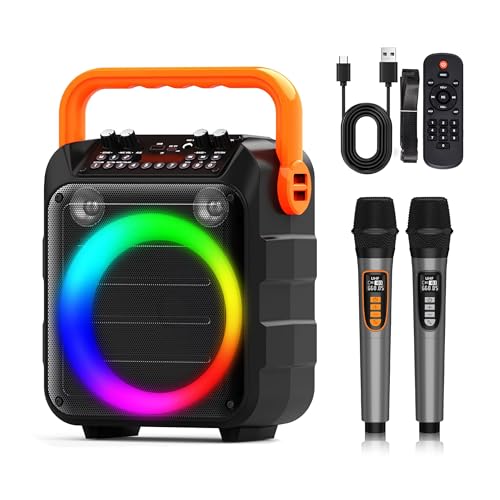 Karaoke Machine with 2 Wireless Microphones and RGB Color Lights,Karaoke Speaker Supports for USB/FM/TWS/AUX/TF Card,Portable Bluetooth 5.3 Speaker,Suitable for All Party