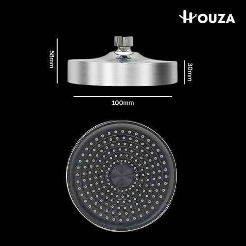 Image of HOUZA Round Shower Head for Bathroom | 4 Inch Single Flow Overhead Shower with Arm | Adjustable Bathroom Shower with Even Water Flow & Rust Resistant | Anti-Clog Silicone Nozzles for Wall Mounting