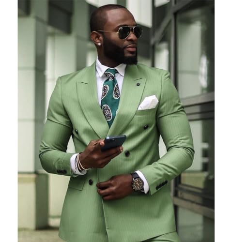 Classic Men's Suits Regular Fit 2 Piece Striped Business Tuxedos Wedding Grooms4