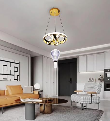 Image of Avior aluminium Modern LED Chandelier, Creative 3 Ring Pendant Lamp with Height-Adjustable Pendant Light, Living Room Chandelier, Bedroom, Dining Room Pendant Light (Ch22)