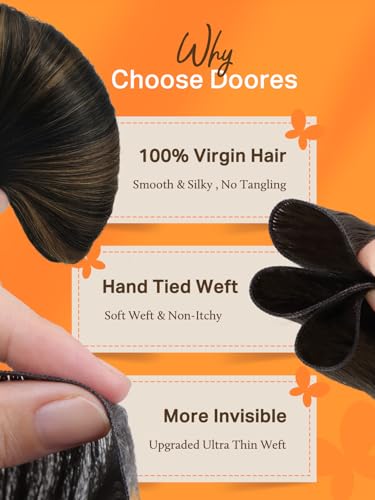 Image of DOORES Genius Sew in Weft Hair Extensions Human Hair, 20 Inch Natural Black to Chestnut Brown 60g, Sew in Extensions Human Hair Handtied Weft Extensions