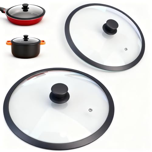 La mejor comparación de Tapas para cacerolas para comprar hoy. 41 2 Piezas Tapas para Sartenes, Silicona Tapa de Vidrio para Sarten, Ollas y Sartenes Tapa Universal para Ollas, Se Ajusta Perfectamente, Con Ventilación de Vapor y Asas...