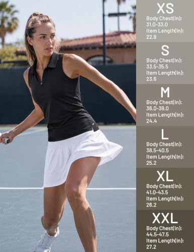 Image of MIER Womens Sleeveless Golf Polo Shirt, UPF 50+ Quick Dry Quarter Zip Tops