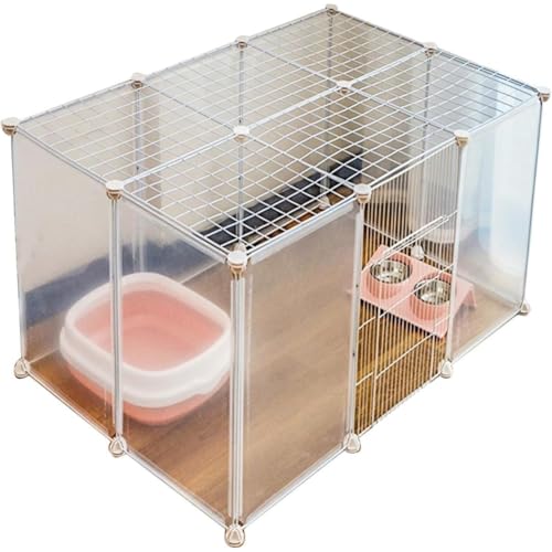 ペットサークル 室内用 犬 猫 用 ペットフェンス 自立式 ジョイント式 パネル 仕切り 脱走防止 小型犬用 ケージ トイレ付き フェンス 屋外用 置くだけ 自由組み合わせ可能 ペット用囲い (47CM 透明 10枚 トップ付き(105*70*45CM))