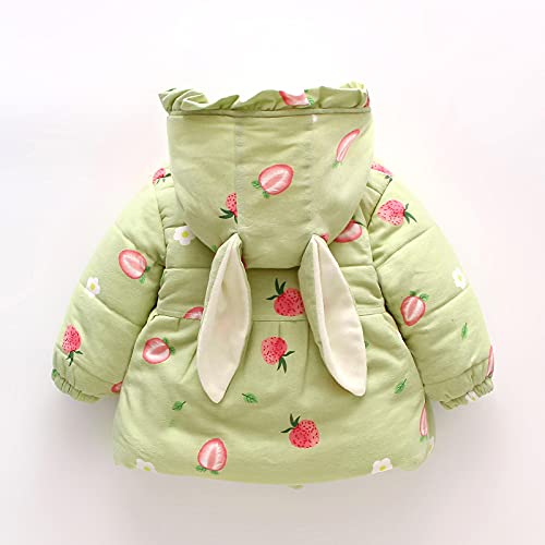 Baby Girls Hooded Puffer Thick 𝗖artoon Print Button Long Sleeve Bunny Jacket Winter Windproof Top with Pocket2