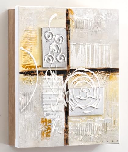 Cuadroexpres   Armario para Llaveen Madera Clara, Pintado a Mano, Abstracto con Relieve, Medidas 26x31x6 cm, 100% Original con 15 Ganchos, Incluye Tacos y Tornillos para la Pared. (Madera Clara)