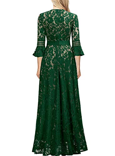 image for MISSMAY Women's Vintage Full Lace Contrast Bell Sleeve Formal Long Dre