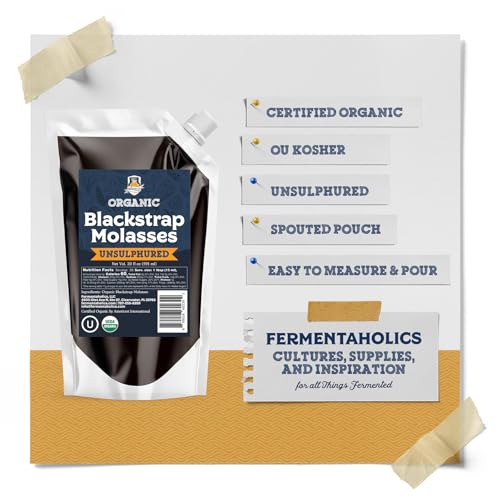 Fermentaholics Organic Unsulphured Blackstrap Molasses | 20 Oz Pouch | OU Kosher & Unsulfured | Spouted Pouch for Easy Measuring and Pouring