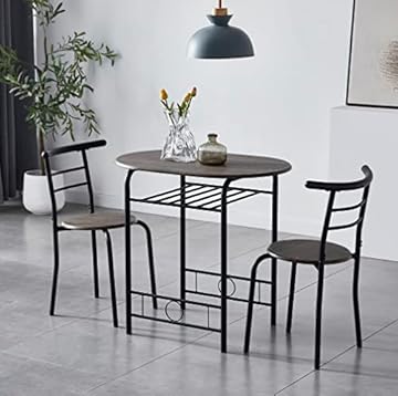 mcc direct Dining Table and Chairs Set Metal Wood Effect Kitchen Table Dining Chairs Barley (Avola Grey)
