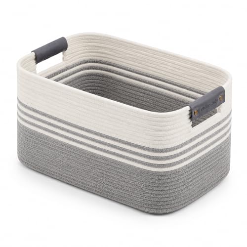 Image of Cotton Rope Laundry Basket Extra Large, 22.8GAL Collapsible Woven Storage Baskets for Living Room Kids Toys Stuffed Animal,Boho Rectangular Decorative Hamper for Dirty Clothes, Blankets White Grey