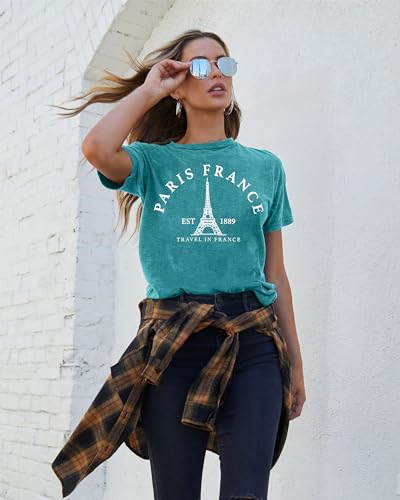 Image of Paris France Shirt Women Eiffel Tower T Shirt Travel in France Tshirts Vacation Tees Paris Tops